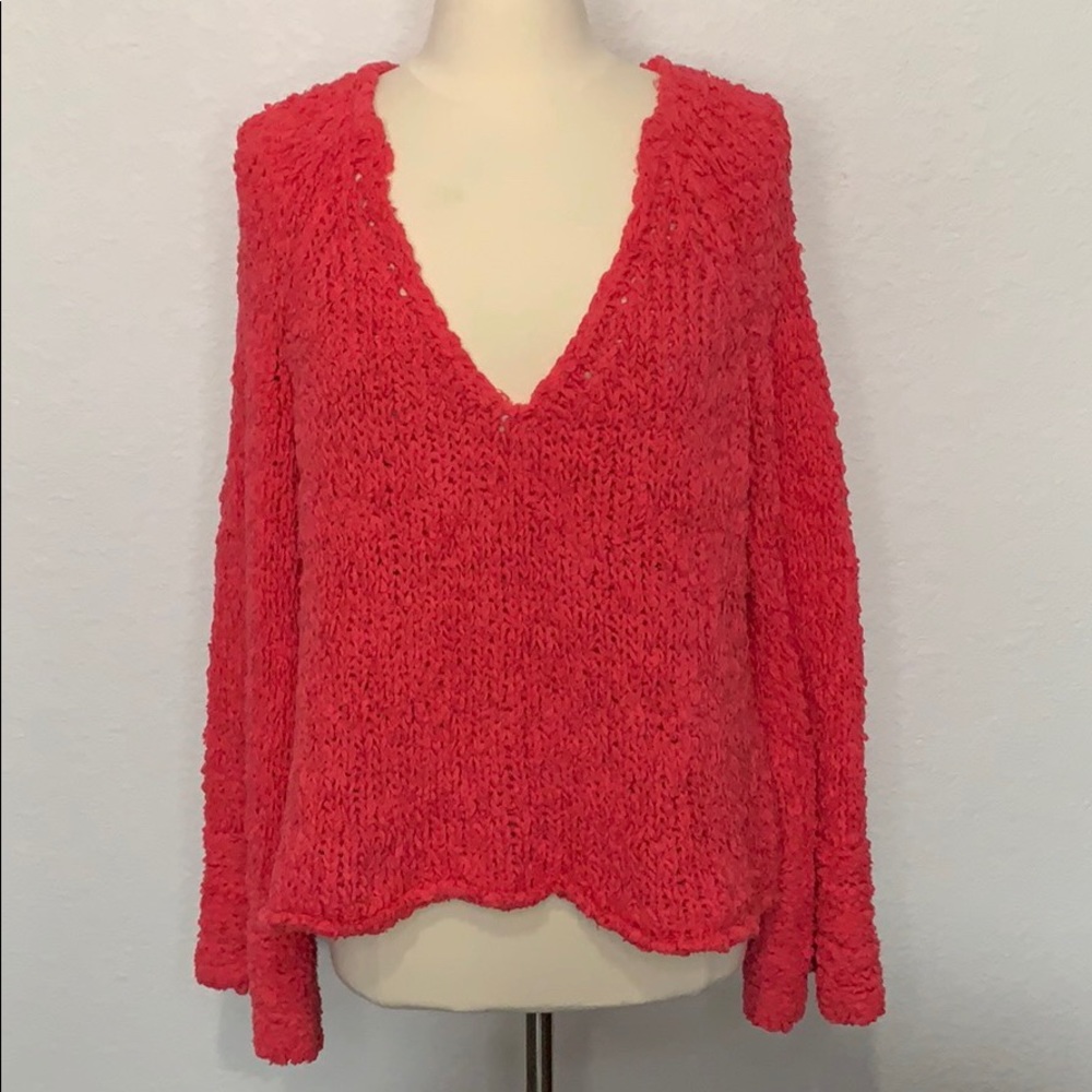 Free People V neck knit/crochet sweater